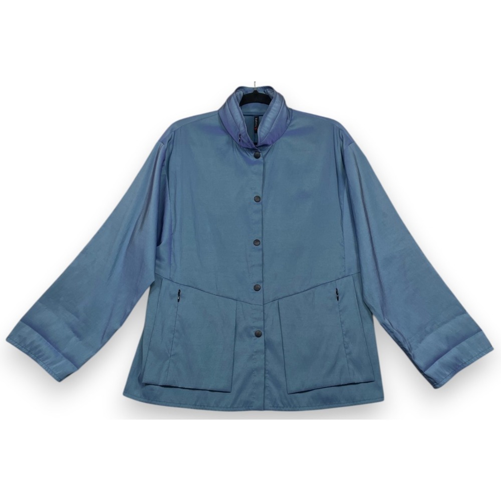 Babette Jacket Blue Small Hooded Snap Front Lagenlook Art To Wear Packable